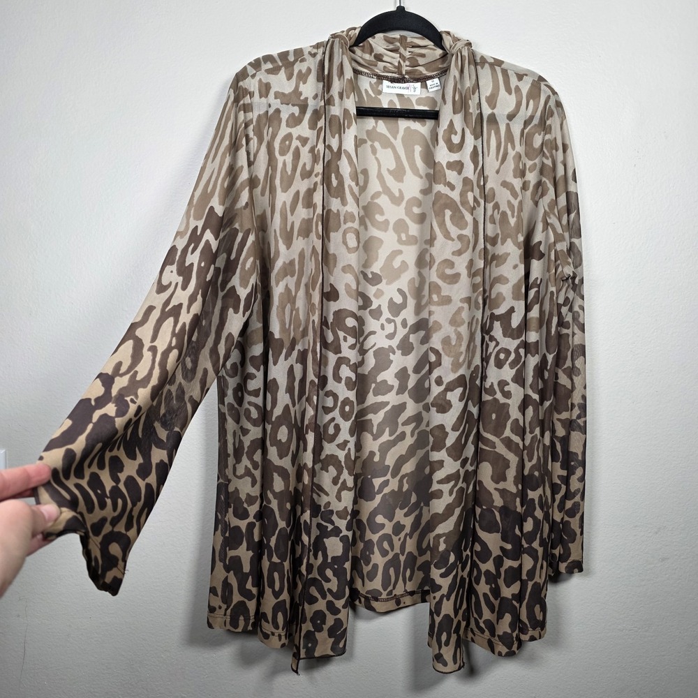 Susan Graver Womens 1X Brown Ombre Leopard Print Open Chiffon Cardigan Mob Wife